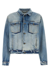 Men's Distressed Denim Jacket Blue Primario Cotton
