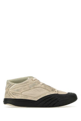 Men's Sand Fabric And Leather Skater Sneakers White