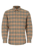 Men's Check Cotton Shirt Beige Elastane