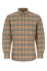 Men's Check Cotton Shirt Beige Elastane