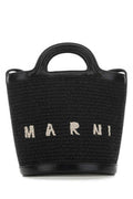 Women's Tropicalia Bucket Bag Black Leather Raffia