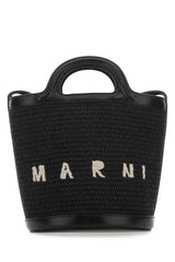 Women's Tropicalia Bucket Bag Black Leather Raffia