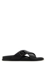 Men's Logo-Embossed Leather Slide Black Calfskin