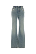 Women's Embellished Pocket Chain Denim Jeans Blue Cotton