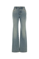 Women's Embellished Pocket Chain Denim Jeans Blue Cotton