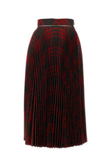 Women's Pleated Tartan Skirt Red Polyester Wool