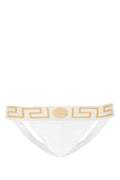 Men's Stretch Cotton With Greek-Key Embroidery Jockstrap White Bodysuits