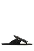Women's Black Leather Shuffle Thong Slippers Nero Calfleather Flat Shoes