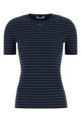 Women's Embroidered Stretch Cotton Blend T-Shirt Navy+azzurro