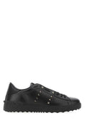 Men's Rockstud Leather Sneakers Black