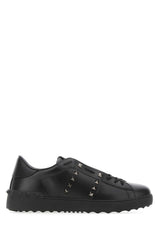 Men's Rockstud Leather Sneakers Black