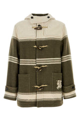 Men's Striped Wool Blend Coat Green Cotton Polyamide
