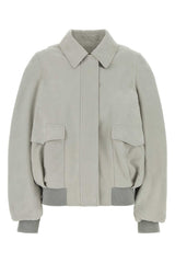 Women's Bomber Jacket Gray Ovine Leather