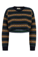 Women's Embroidered Wool Sweater Navy Virgin