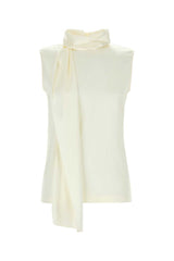 Women's Scarf Blouse White Silk Elastane
