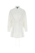 Women's Corset-Waist Shirt Dress White Cotton