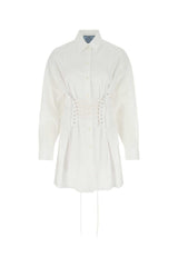 Women's Corset-Waist Shirt Dress White Cotton