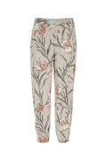Men's Floral-Printed Satin Trouser Beige Viscose