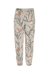 Men's Floral-Printed Satin Trouser Beige Viscose