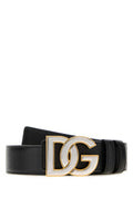 Men's Logo Buckle Leather Belt Black