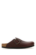 Men's Burgundy Leather Boston Slippers Wood Flat Shoes