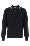 Men's Blue Knit Polo Shirt N3kv Merino Wool + Cotton