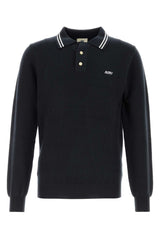 Men's Blue Knit Polo Shirt N3kv Merino Wool + Cotton