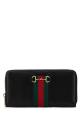 Women's Horsebit-Trimmed Calf Skin Wallet Black