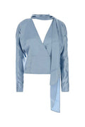 Women's Satin Blouse Blue Acetate Recycled Polyester Sweater