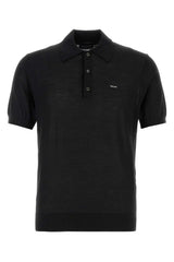 Men's Virgin Wool Polo Shirt Black Sweater