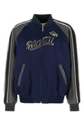 Men's Satin Colorblock Bomber Jacket Navy Viscose
