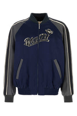 Men's Satin Colorblock Bomber Jacket Navy Viscose