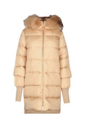 Women's Fur-Trimmed Puffer Down Jacket Beige Polyester