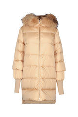 Women's Fur-Trimmed Puffer Down Jacket Beige Polyester