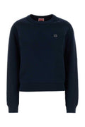 Women's Flower Sweatshirt Navy Cotton Sweater