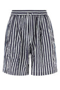 Men's Striped Viscose Blend Bermuda Shorts Navy Nylon Silk Bermudas