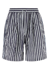 Men's Striped Viscose Blend Bermuda Shorts Navy Nylon Silk Bermudas