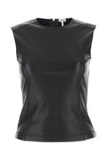 Women's Leather And Nylon Tank Top Black Lamb Polyethylene Tops