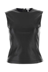 Women's Leather And Nylon Tank Top Black Lamb Polyethylene Tops