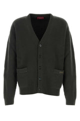 Men's Ribbed Wool-Cashmere Cardigan Green Mother Pearlt Virgin