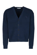 Men's Ribbed Cotton-Blend Cardigan Navy Polyamide