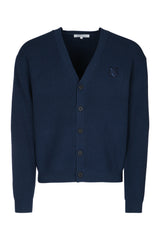 Men's Ribbed Cotton-Blend Cardigan Navy Polyamide