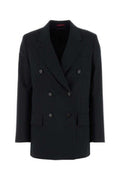 Women's Wool Double-Breasted Blazer Blue Blazers
