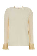 Women's Graphic Blouse Beige Silk Sweater