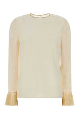 Women's Graphic Blouse Beige Silk Sweater