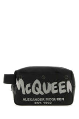 Men's Black Fabric Mcqueen Graffiti Beauty Case Blackoffwhite