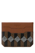 Women's Holder Card Case Brown Canvas Calf Leather Wallet