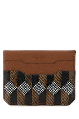 Women's Holder Card Case Brown Canvas Calf Leather Wallet