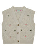 Boys' Cherry-Embroidered Knit Cardigan Beige Laine Cotton