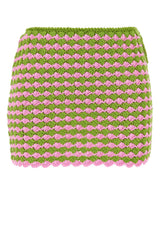 Women's Two-Tone Crochet Mini Skirt Green Trochusniloticus Denim Shorts